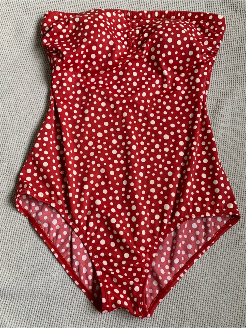 Jantzen Womens Size 10 Red & White Polka Dot Swim Suit Adjustable Bra Strapless